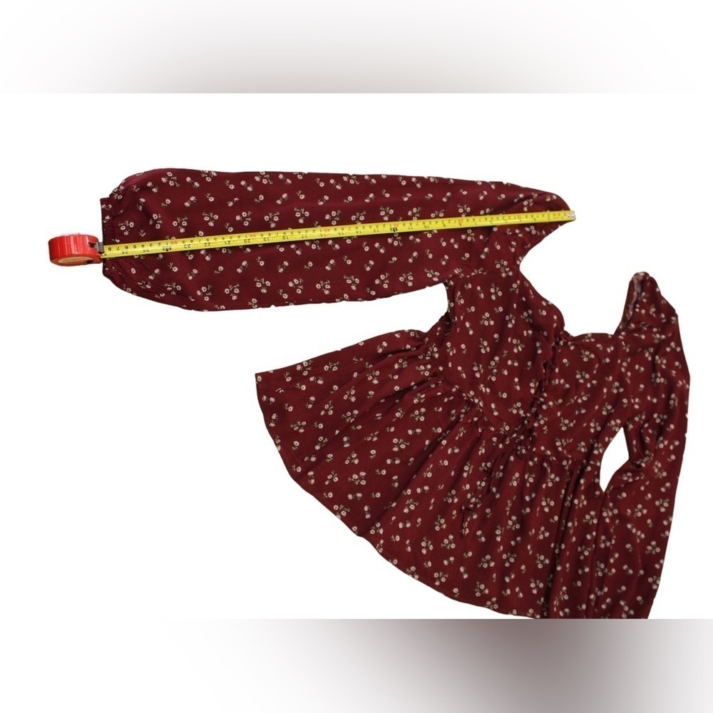 NEW! Aeropostale Women’s Long Sleeve Maroon Ditsy Floral Peasant Blouse Size L - Picture 6 of 9